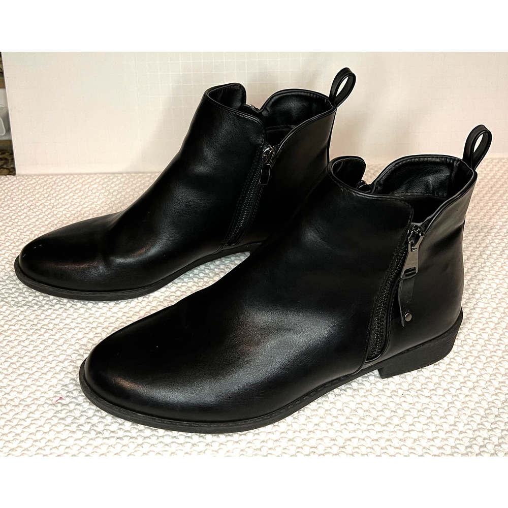 MaxMuxun Women Faux Leather Booties Double Zip Flat Ankle Boots Sz 10